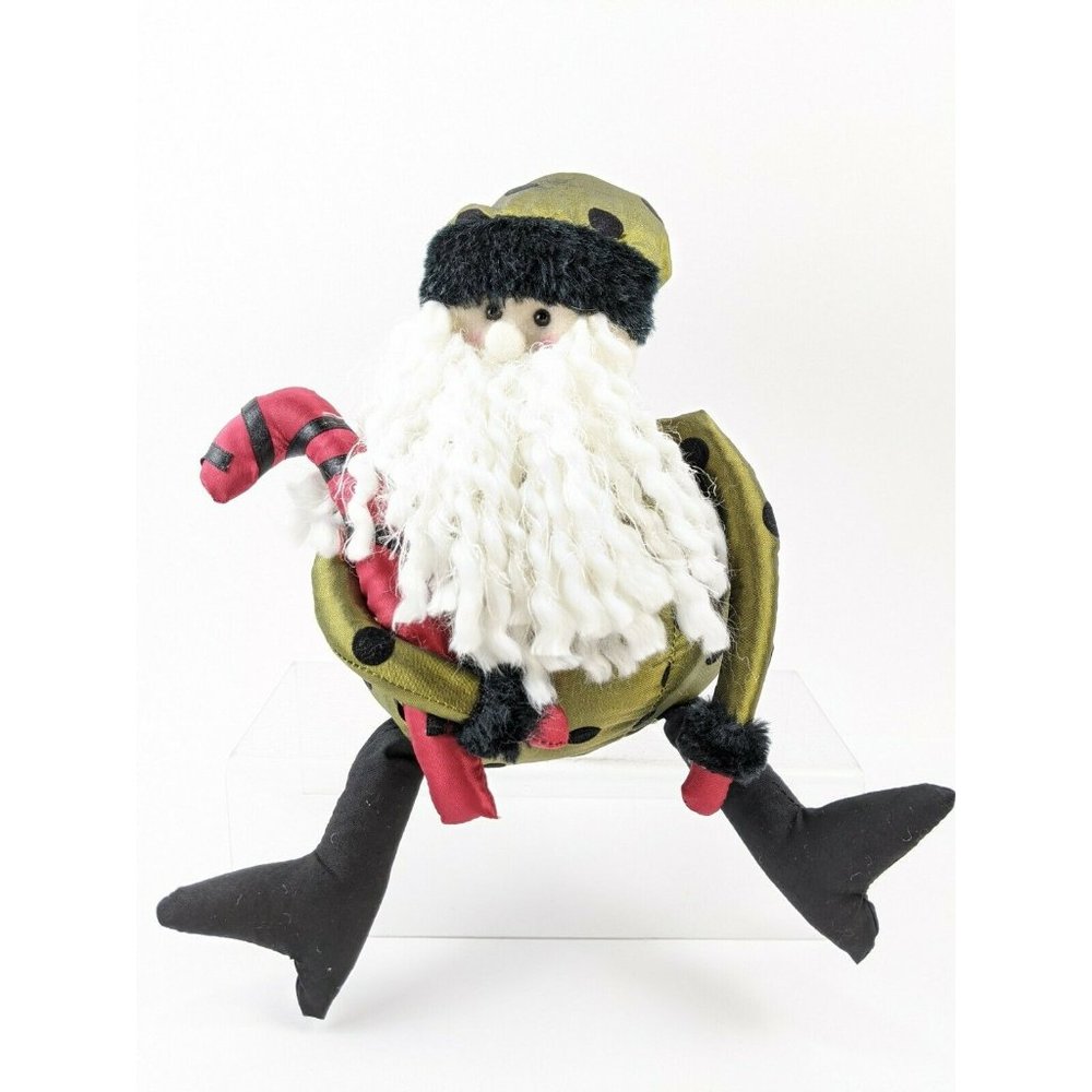 Christmas Santa Plush Holiday Sitting Decoration Chubby Modern Green Polk a dot